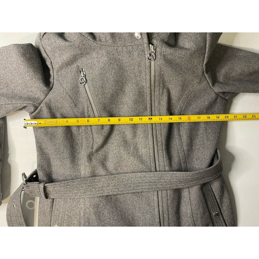 Michael Kors Woman’s Coat Mid Length Wool Hooded Belt Gray Size 12 - Picture 7 of 8